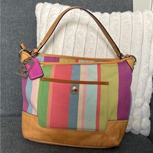 Coach Hamptons Legacy Striped Canvas & Leather Bag Tote, 19389
